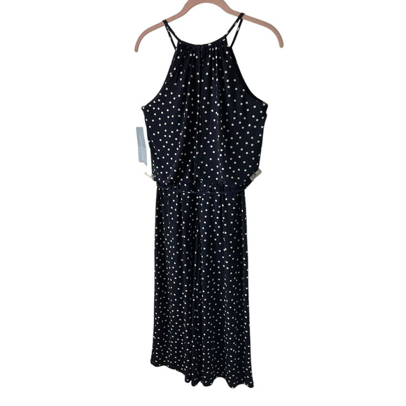 NWT London Times Women's 4 Navy White Polka Dot Jumpsuit Spaghetti Summer Party - Picture 2 of 15